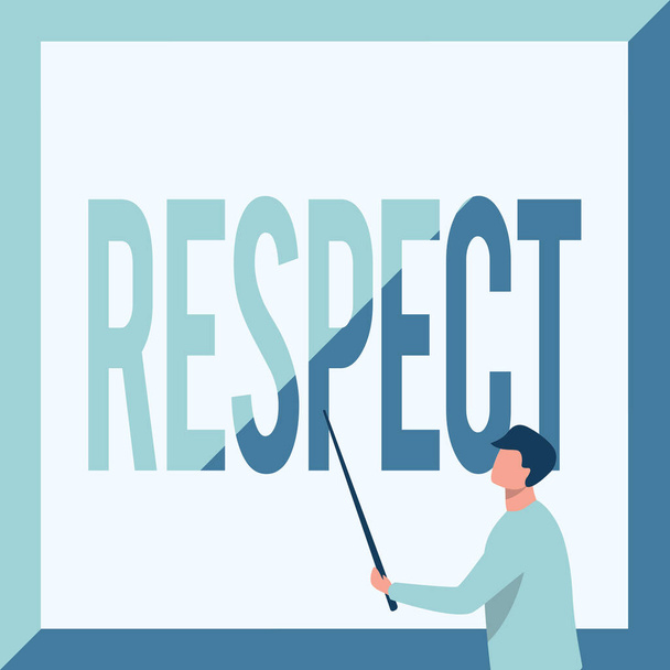 Conceptual caption Respect. Business idea Feeling of deep admiration for someone or something Appreciation Instructor Drawing Holding Stick Pointing Board Showing New Lessons. - Photo, Image