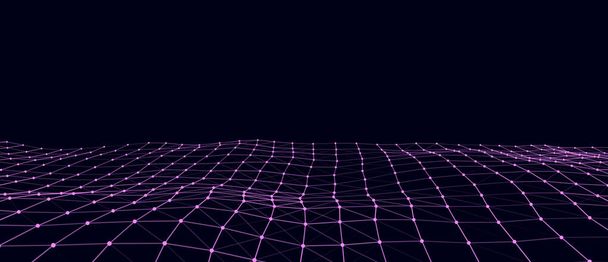Abstract perspective grid. Digital background in retro style. Wireframe cyber landscape on blue background. 3d rendering. - Vector, Image