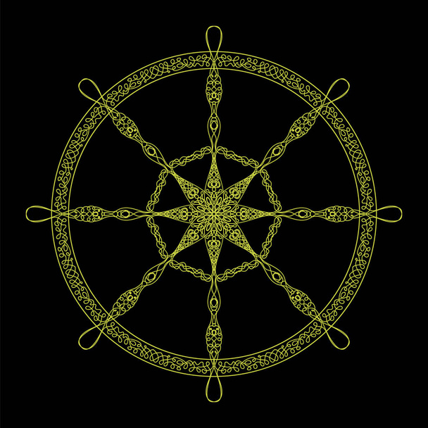 Ikona steru sterowego izolowana na czarnym tle. Koncepcja koła kierownicy statku. Projekt żeglarski. Logo łodzi - Zdjęcie, obraz
