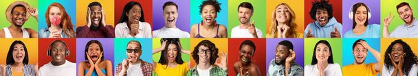 Multiracial millennial people expressing different emotions, set of portraits - Photo, Image