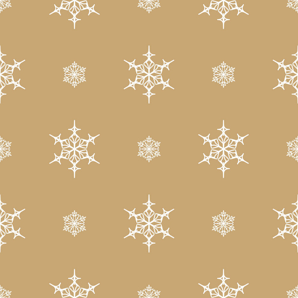 Patrón sin costuras de copos de nieve blancos sobre un fondo beige - Vector, imagen