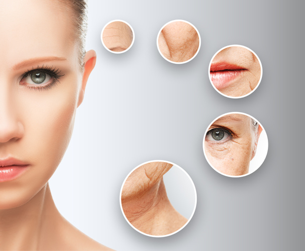 beauty concept skin aging. anti-aging procedures, rejuvenation, lifting, tightening of facial skin - Photo, Image