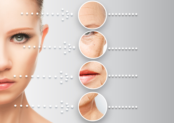 beauty concept skin aging. anti-aging procedures, rejuvenation, lifting, tightening of facial skin - Photo, Image