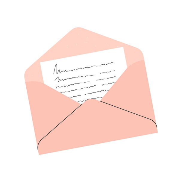 Ilustración vectorial de un sobre rosa con una carta. Diseño aislado sobre fondo blanco. - Vector, Imagen