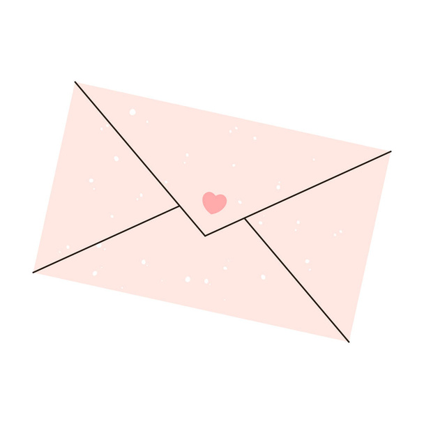 Ilustración vectorial de un sobre rosa con un corazón. Una carta de amor en un sobre. Diseño aislado sobre fondo blanco. - Vector, imagen