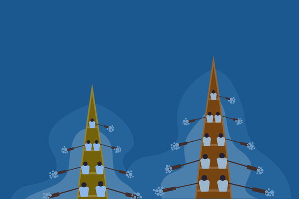 Веслують веслувальники на човні-змії. Концепція змагання човнів у Кералі (Індія).. - Вектор, зображення