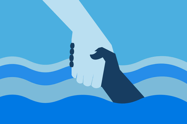 A mão ajuda uma mão que se afoga da água - Vetor, Imagem