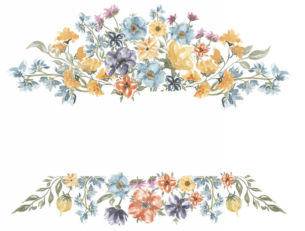 Aquarell Wildblumen Rahmen Clipart, Floral Border Illustration, Botanische Wiese Blume Clip Art, Elegante Hochzeitseinladung, Baby-Dusche - Foto, Bild