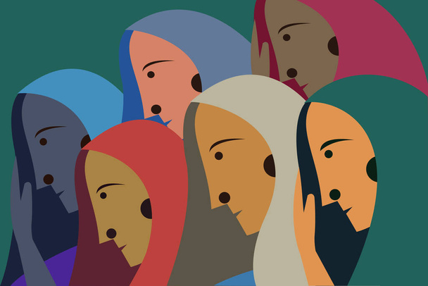 Indiase vrouwen gezichten, eenvoudige vector illustratie ontwerp - Vector, afbeelding