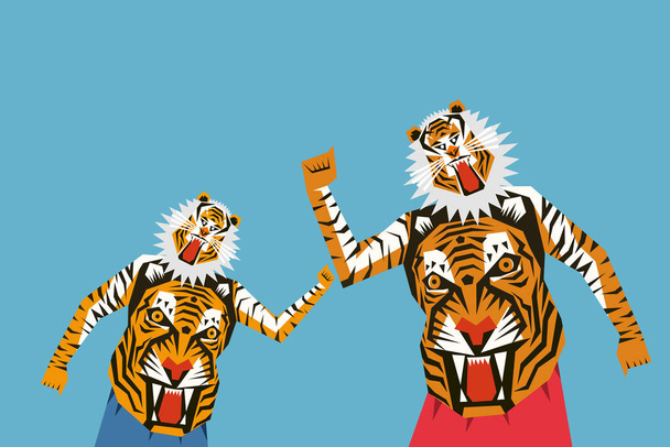 Танець тигра в Керала, Індія. Концепція фестивалю Онам - Вектор, зображення