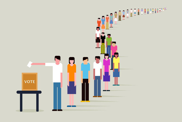İnsanlar seçimlerde oy kullanmak için uzun kuyrukta bekliyorlar - Vektör, Görsel