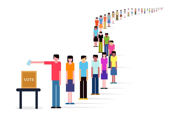 οι άνθρωποι στέκονται σε μια μεγάλη ουρά για να ψηφίσουν στις εκλογές - Διάνυσμα, εικόνα