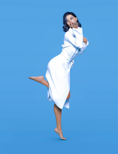 Brunette woman in white bathrobe. Healthy lifestyle. Conceptual fashion art. 3D Render. - Valokuva, kuva