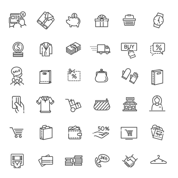 Shopping malls, retail - outline web icon collection, thin line icons collection - Vector, Image