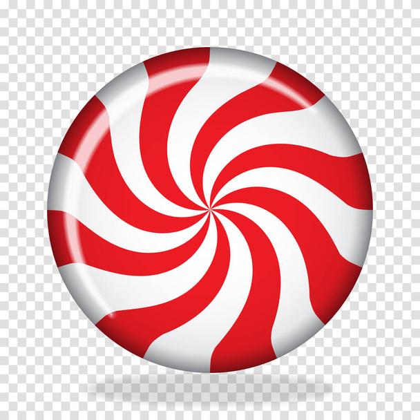 Striped sugar candy. Striped peppermint candy isolated on white background. Vector illustration for new years day, sweet-stuff, winter holiday, dessert, new years event - Vector, Image