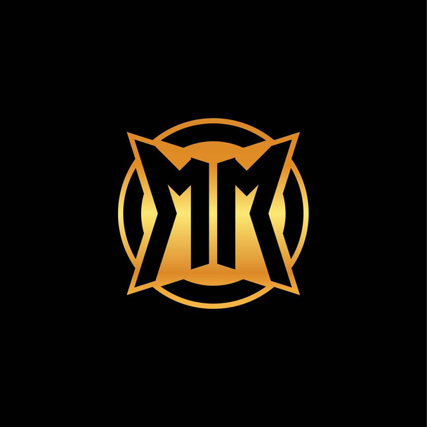 Mm logo monogram with gold colors and shield Vector Image