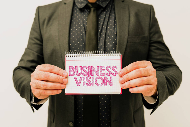 Inspirace ukazující znamení Business Vision. Slovo napsané na růst vašeho podnikání v budoucnu na základě vašich cílů Prezentování nových plánů a nápadů Demonstrující plánovací proces - Fotografie, Obrázek