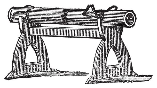 χάραξη μιας πλατφόρμας όπλο που χρησιμοποιούνται στη μάχη του cressy το 1346 - Διάνυσμα, εικόνα
