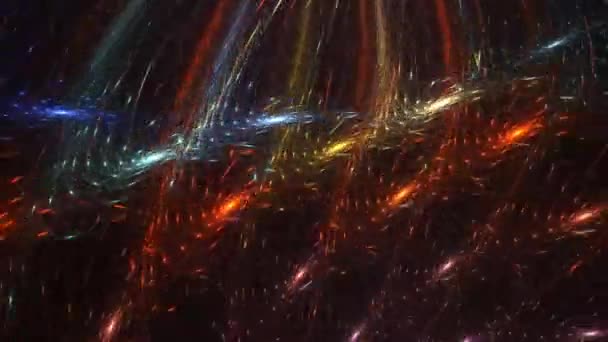 Animación de fondo de movimiento abstracto partículas brillantes chispas de estrellas y polvo mágico que se forma en el flujo de ondas espaciales con rayos de luz y proyecciones. Ilusiones visuales, ondas en movimiento. - Metraje, vídeo