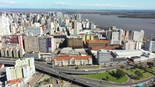 Downtown Porto Alegre Brazil. Rio Grande do Sul state. Cityscape of tourism landmark of city. Historic centre. - Footage, Video