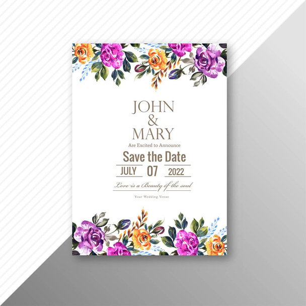 Romantic wedding invitation flowers card template - Vector, Image