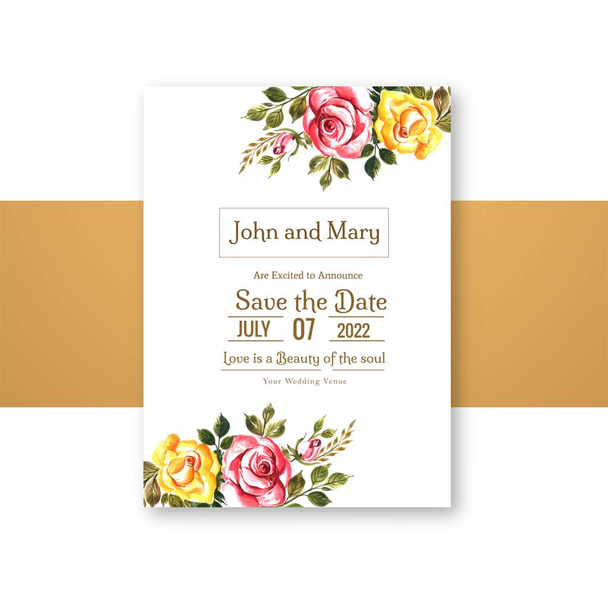 Свадебные цветы с оформлением пригласительного билета - Вектор,изображение
