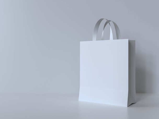 witte papieren boodschappentas isoleren op witte achtergrond voor het winkelen concept idee, 3d rendering - Foto, afbeelding