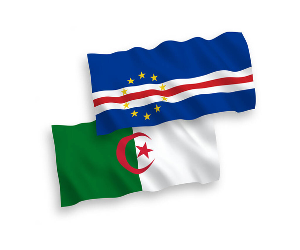 Nemzeti vektor szövet hullám zászlók Köztársaság Cabo Verde és Algéria elszigetelt fehér alapon. 1-2 arányú. - Vektor, kép