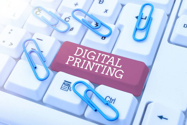 Sign displaying Digital Printing. Concept meaning digital based images directly to variety of media Typing Product Ingredients, Abstract Presenting Upgraded Keyboard - Photo, Image