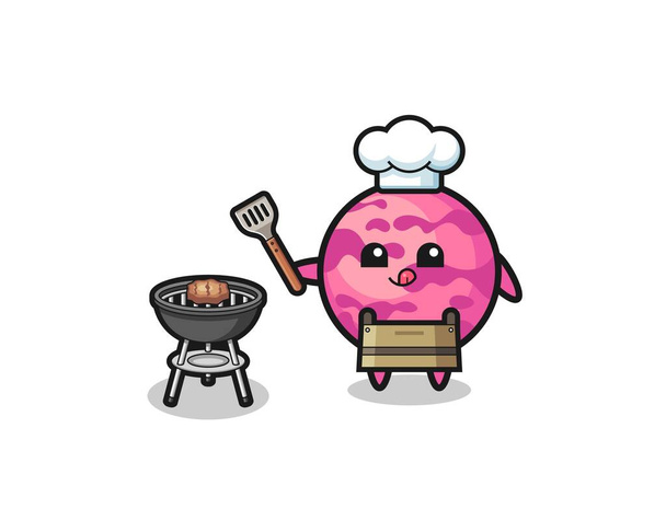 ice cream scoop barbeque chef with a grill , cute design - Vector, Image