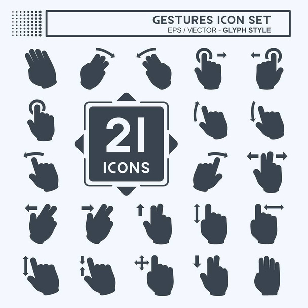 Icoon Set gebaren - Glyph Style - Eenvoudige illustratie, Bewerkbare slag, Design template vector, Goed voor prints, posters, advertenties, aankondigingen, info graphics, etc. - Vector, afbeelding