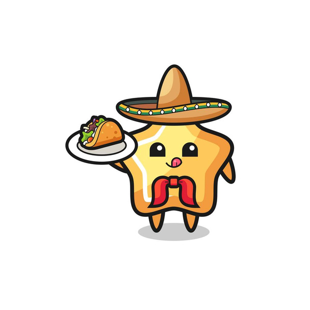 tähti meksikolainen kokki maskotti tilalla taco, söpö muotoilu - Vektori, kuva