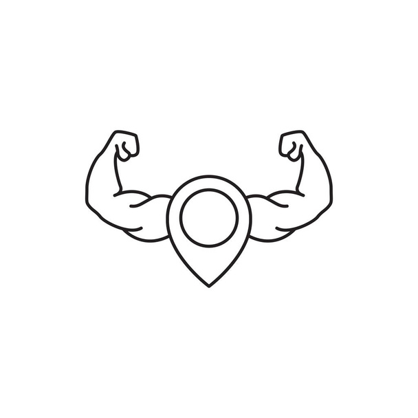 línea mano fuerte gimnasio con pin mapa ubicación logotipo símbolo icono vector gráfico diseño ilustración idea creativa - Vector, Imagen
