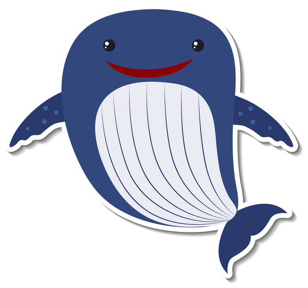 Chubby whale animal cartoon sticker illustration - Vector, Imagen