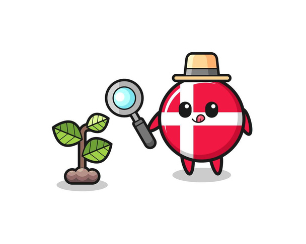 cute denmark flag herbalist researching a plants , cute design - Vector, Image