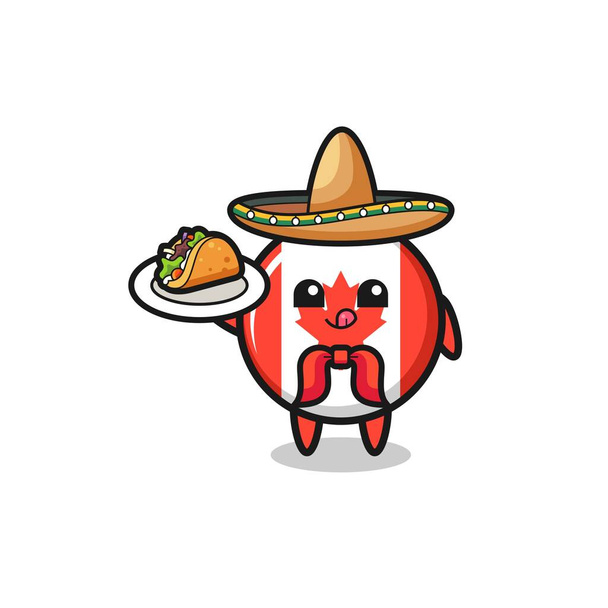 Kanada bayrağı Meksikalı şef maskot elinde taco, şirin bir tasarım - Vektör, Görsel