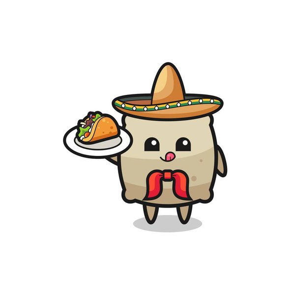 zak Mexicaanse chef-kok mascotte met een taco, schattig ontwerp - Vector, afbeelding