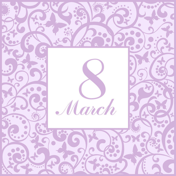 March 8 greeting card. Light violet Background template for International Women's Day. Vector illustration. - Vektor, obrázek