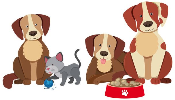 Variety of dog breeds cartoon character illustration - Vetor, Imagem