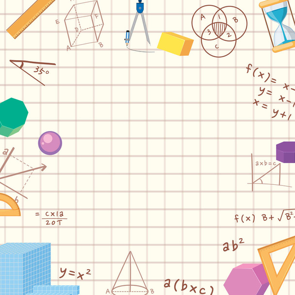 Пустой математический шаблон с иллюстрацией математических инструментов и элементов - Вектор,изображение
