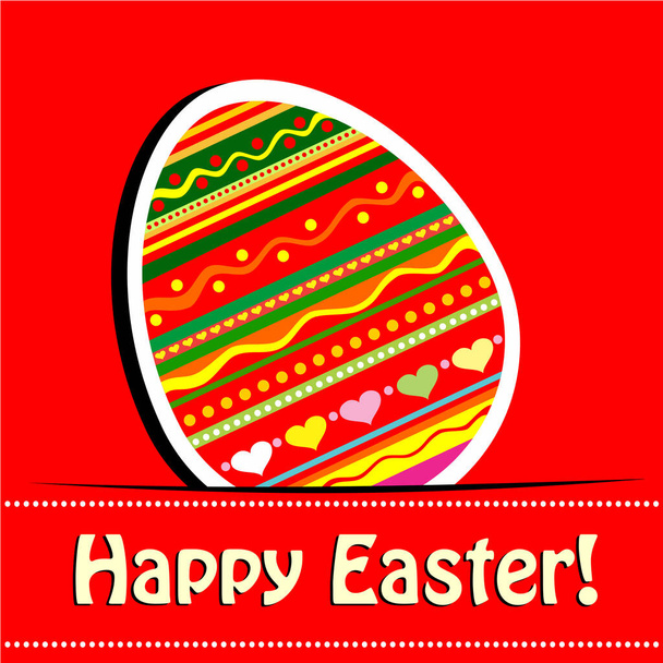 Tarjeta de Pascua. Fondo rojo de celebración con huevo de Pascua y lugar para su texto. ilustración vectorial - Vector, imagen