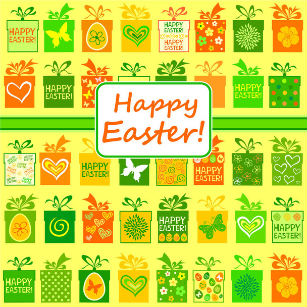 Happy Easter Card. Celebration background with Easter gift boxes. Seamless pattern. vector illustration  - Vektör, Görsel