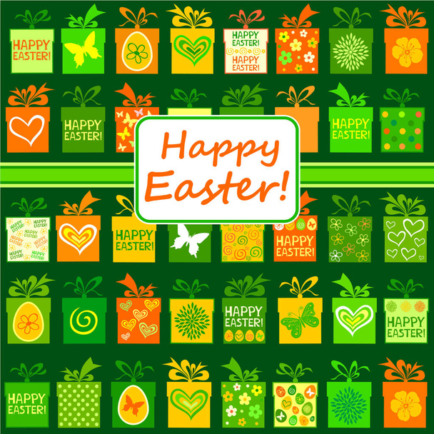 Happy Easter Card. Celebration background with Easter gift boxes. Seamless pattern. vector illustration  - Вектор,изображение