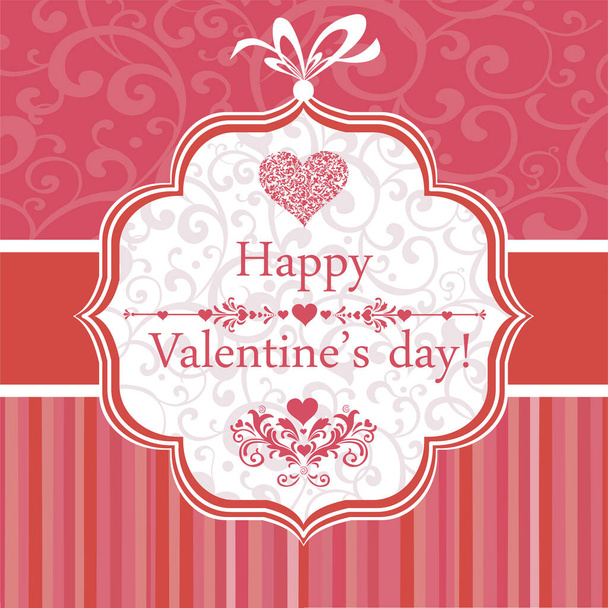 Valentine's day card design. Greeting card on a red background with bow. Vector Illustration - Vector, Image