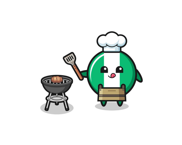 Nigeria Flagge Barbecue-Chef mit Grill - Vektor, Bild