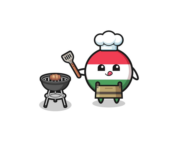 Węgierska flaga grilla szefa kuchni z grillem - Wektor, obraz