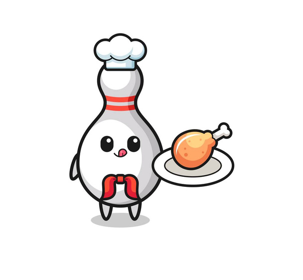 bowling pin fried chicken chef cartoon character , cute design - Vector, Image