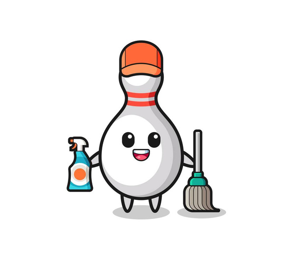 cute bowling pin character as cleaning services mascot , cute design - Vector, Image