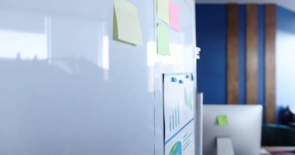 Business consultant hecht statistieken rapport aan whiteboard in office - Video