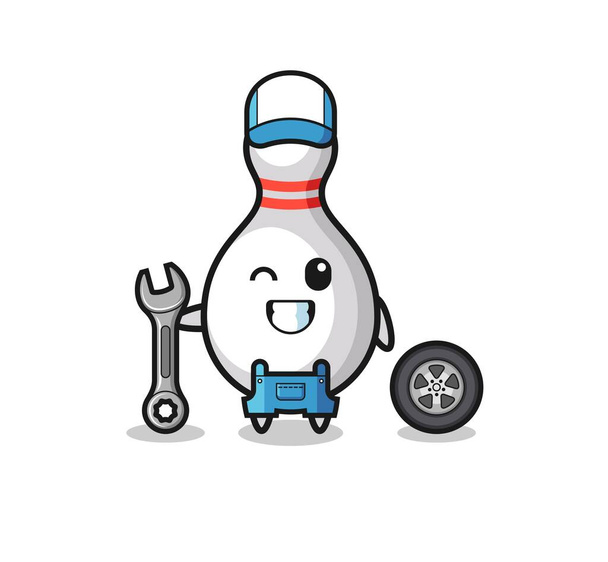 the bowling pin character as a mechanic mascot , cute design - Vector, Image